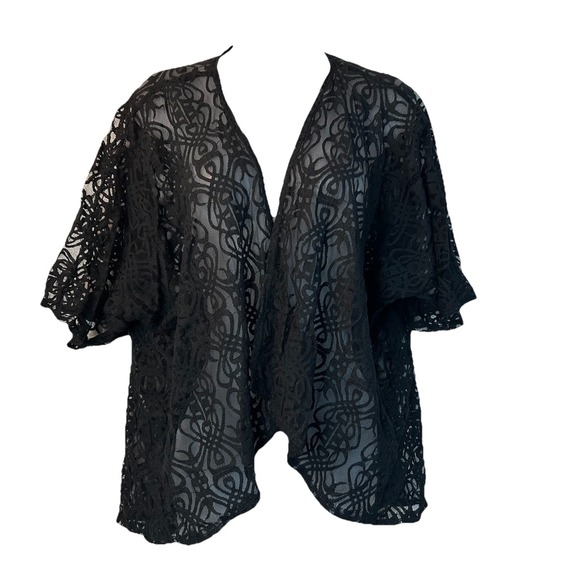 Fig & Olive Black Lace Oversize Open Front Ruana Shaw Cardigan XL - Picture 1 of 11
